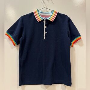 KAPITAL K Quality Navy Boys 7 Rainbow Trim Polo Collar preppy golf cotton